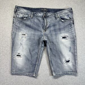 Silver Suki Flap Bermuda Shorts Women’s 24 Distressed Stone Wash Denim
